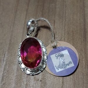 BI-COLOR Tourmaline Stamped Sterling Silver Pendant